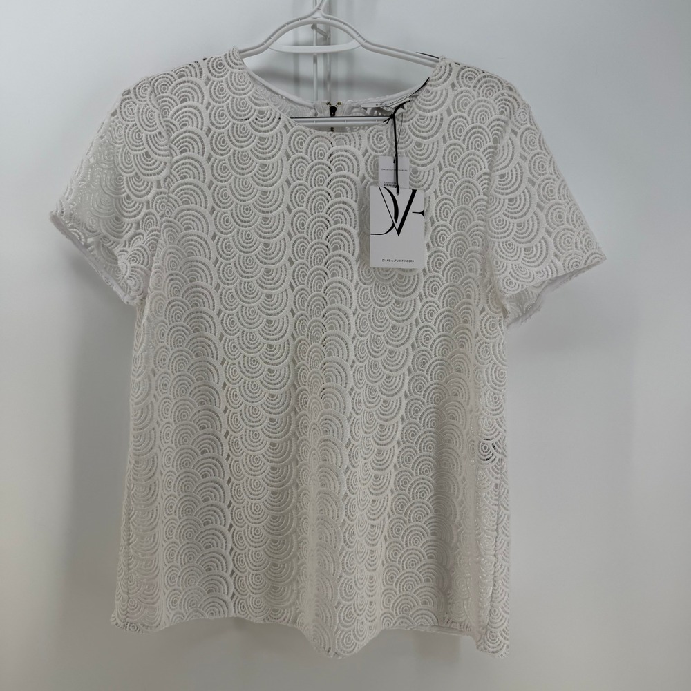 Diane von Furstenberg Melissa Lace Top Women 8 White Scalloped Zipper NWT Luxury